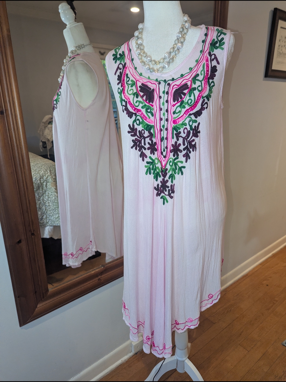 Embroidered Sleeveless Pink Tunic Coverup Spring Summer Dress - Picture 1 of 8
